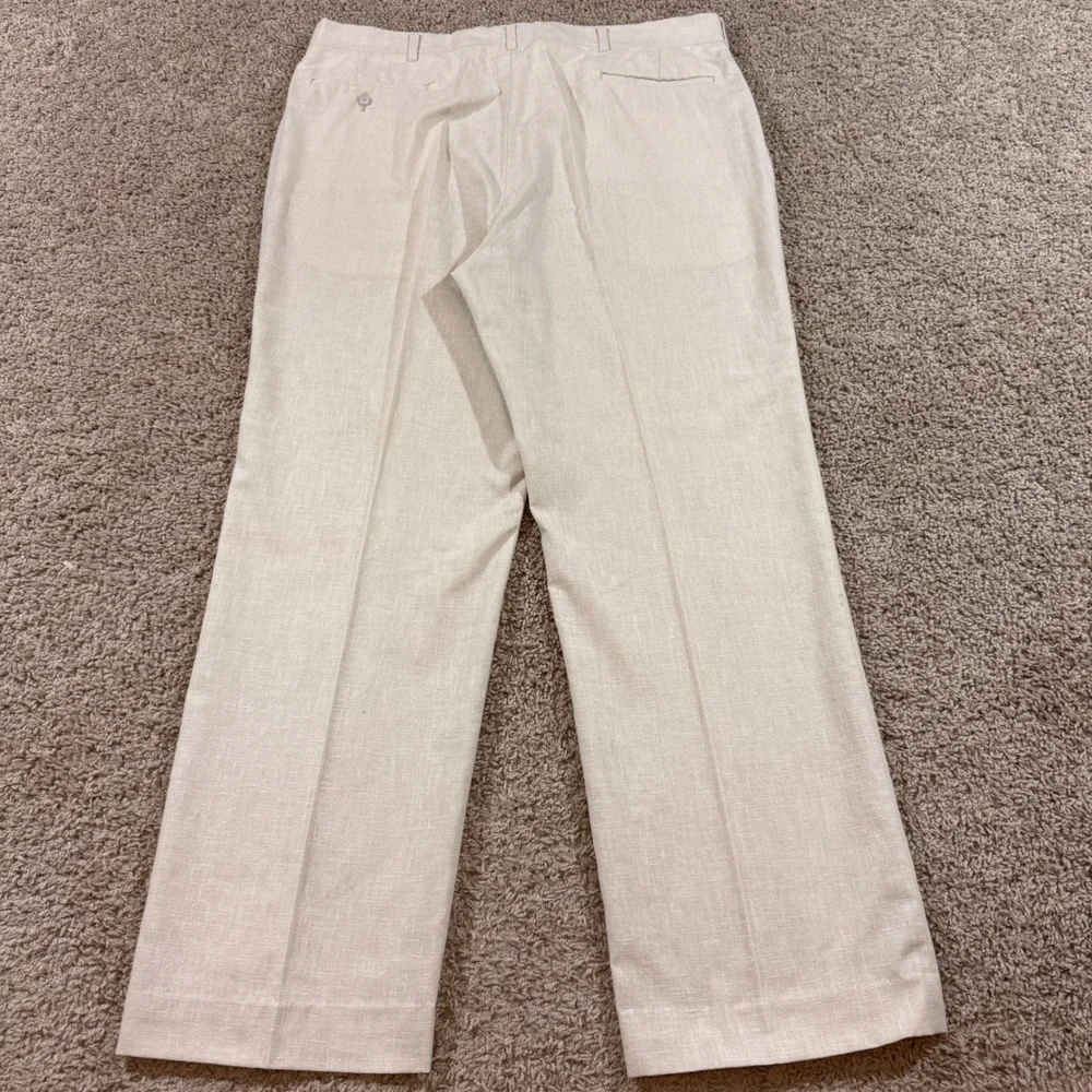 80s Haggar Linen Dress Pants Men 38x32 Cream Good Vintage Made in USA Textured